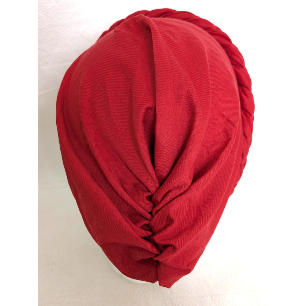 Womens Hijab Cap Red Gold Beads Twisted Braid Head Wrap Turban Chemo Headwear - Picture 2 of 5